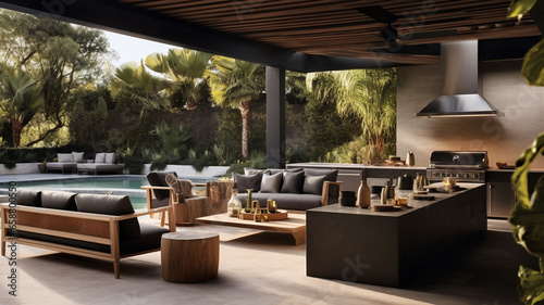 Luxury patio lounge area to chill and relax with couches outside of luxury villa