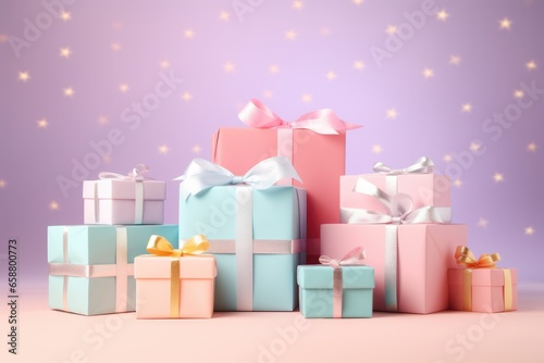 Gift boxes in pastel colors. Christmas, birthday, wedding, gift shop idea