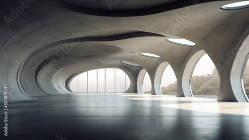 Abstract futuristic 3d architecture with empty concrete floor garage style, for presentation or car presentation, copy space