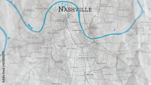 Nashville, USA Paper Travel Map, Slider Shot