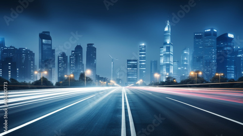 City road light, night megapolis highway lights of cityscape background. Panorama of megacity traffic with highway road motion lights trails, long exposure photography © Artofinnovation