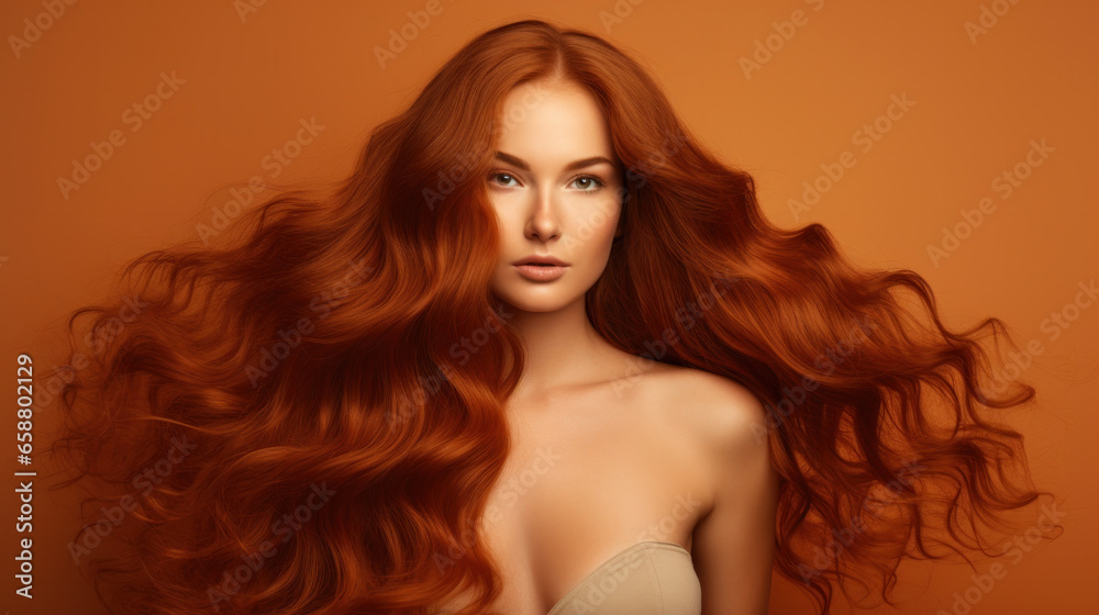 Redhead girl with long and shiny wavy red hair. Beautiful model with curly hairstyle Redhead girl with long and shiny wavy red hair. Beautiful model with curly hairstyle