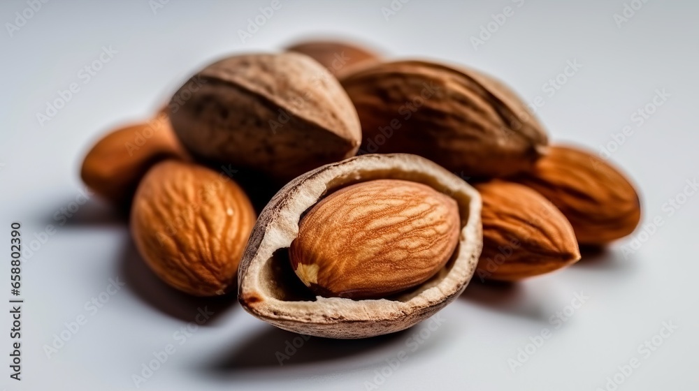 Healthy food concept. Almond on white background Healthy food concept. Almond on white background