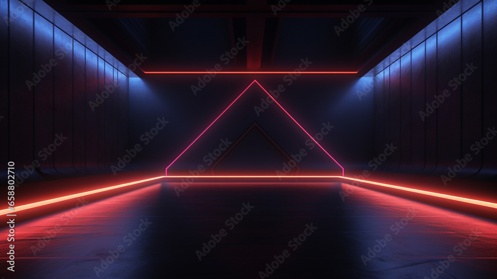 Fototapeta premium 3d rendering of dark abstract sci-fi tunnel, Futuristic spaceship corridor. background banner or header