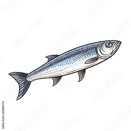 Hand Drawn Flat Color Sardine Fish Illustration