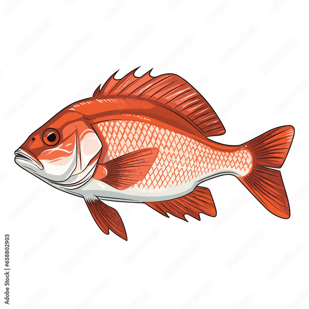 Fototapeta premium Hand Drawn Flat Color Snapper Fish Illustration