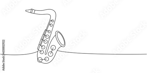 Saxophone one line continuous drawing. Musical instruments continuous one line illustration. Vector minimalist linear illustration.