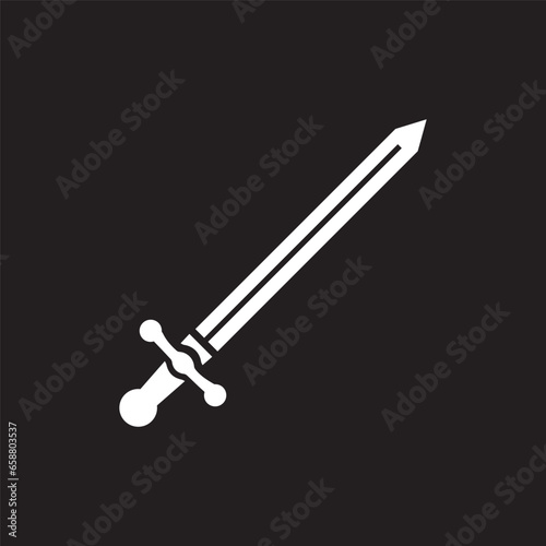 Knight sword icon silhouette isolated on a black background 