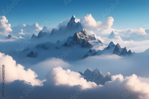 A floating mountain range above the clouds