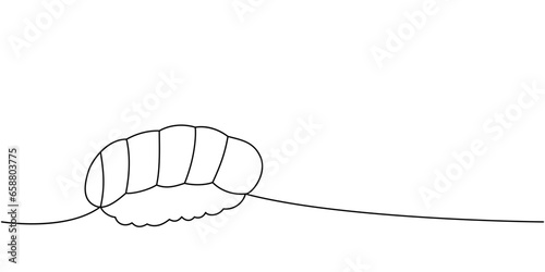 Sake nigiri sushi one line continuous drawing. Japanese cuisine, traditional food continuous one line illustration. Vector minimalist illustration.