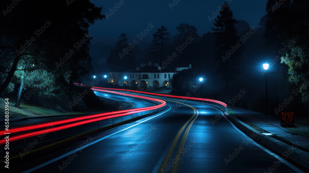 Night lights on mountain road
