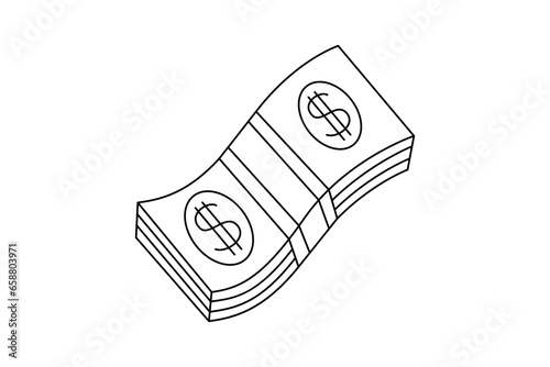 Money banknotes stack line silhouette. Vector minimalist linear illustration.