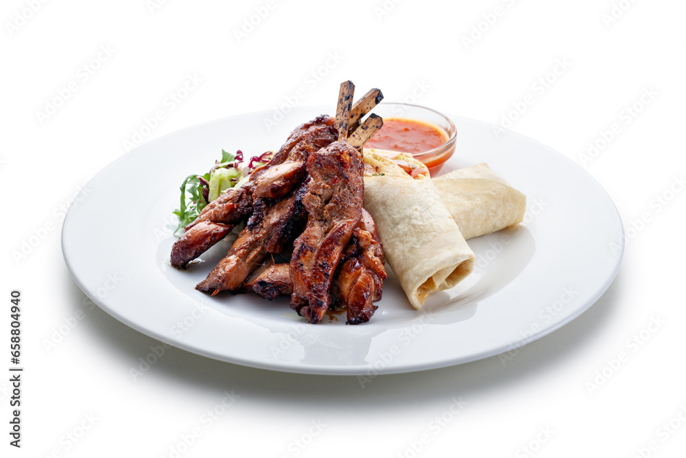 chicken satay with tortillas and dressing chicken satay with tortillas and dressing