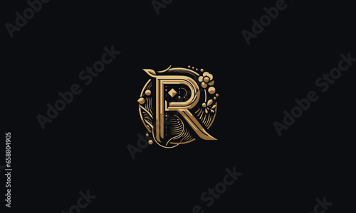 Letter R luxury golden logo vector design