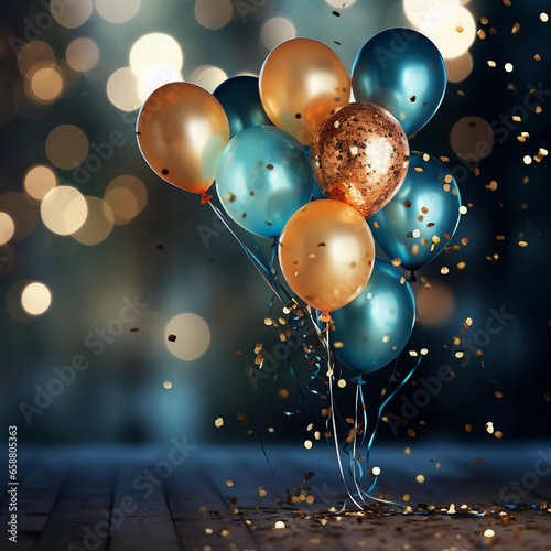 Gilded Celebration, Sparkling Balloons and Confetti in a Festive Blur