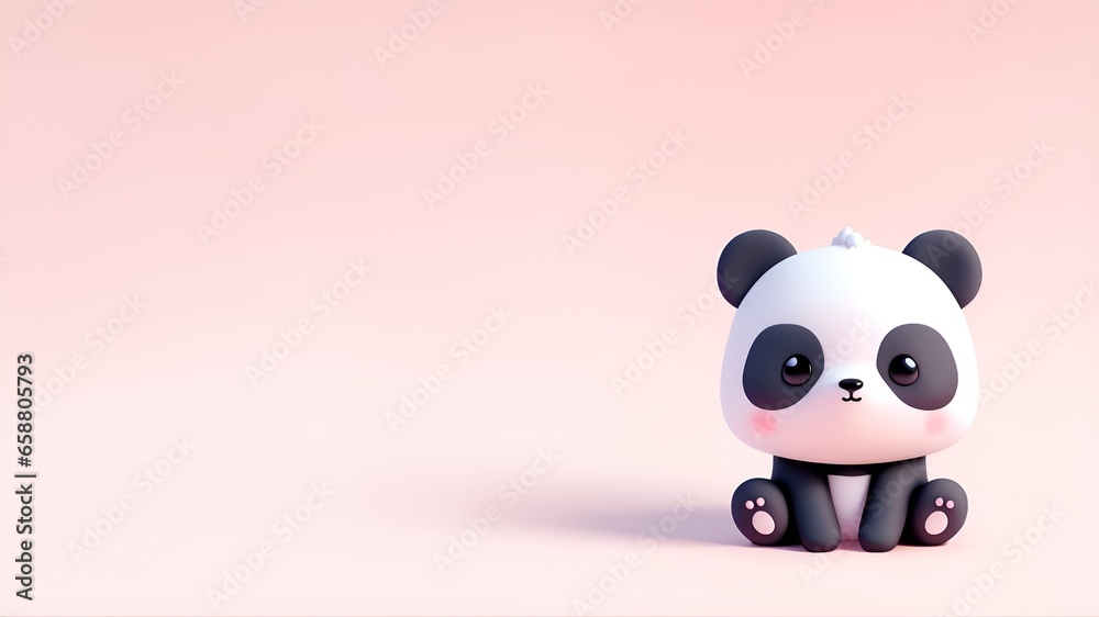 Naklejka premium Cute teddy panda bear animal 3D character friend. Love puppy cartoon design toy