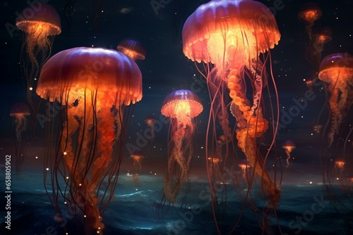 captivating galactic sky with beautiful jellyfish-like lights. Generative AI