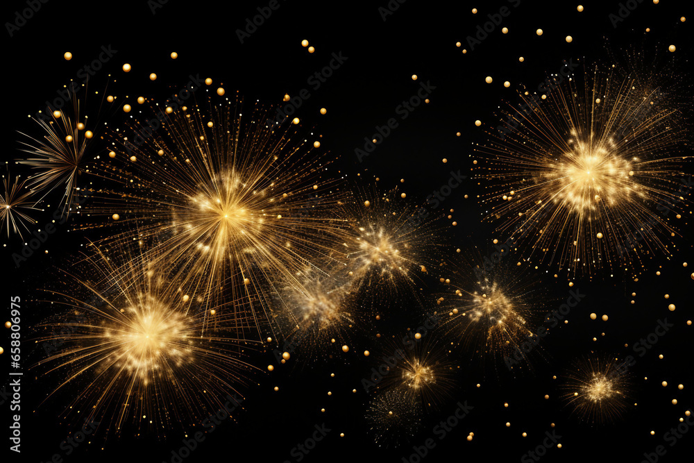 Shimmering Gold Fireworks Illuminate the Night Sky - Captivating New Year Celebration