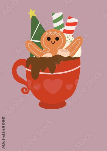 illustration of a ginger bread in a Christmas cup  
