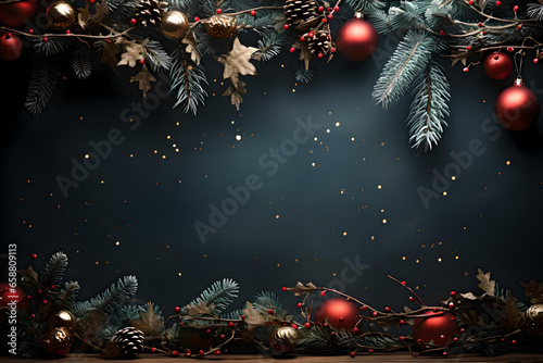 Christmas background  Christmas background with Christmas Balls  frosty brunches and sparkle bokeh lights