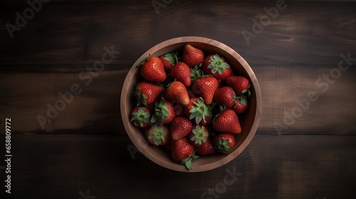 fresh strawberries in a bowl on a wooden table