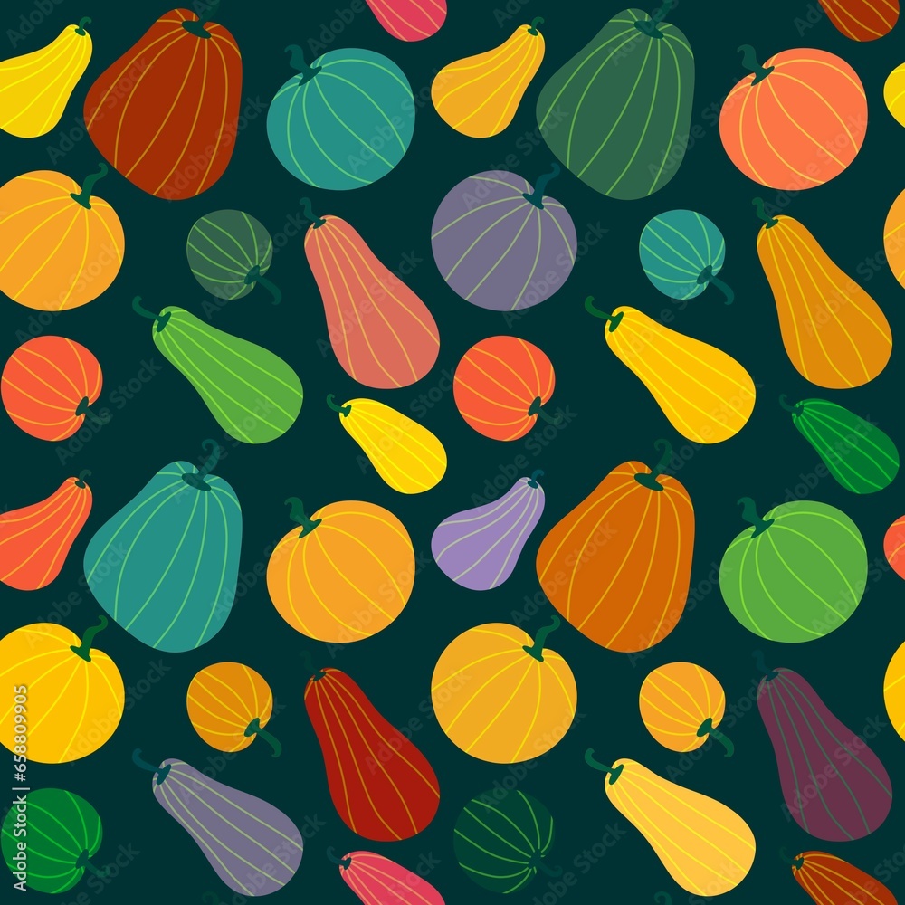 Autumn cartoon harvest season Halloween pumpkins pattern for wrapping paper and fabrics and linens and kitchen Autumn cartoon harvest season Halloween pumpkins pattern for wrapping paper and fabrics and linens and kitchen