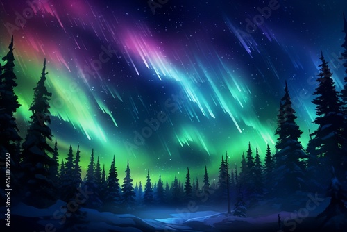 Realistic night sky with stunning aurora borealis and captivating northern lights effect. Generative AI