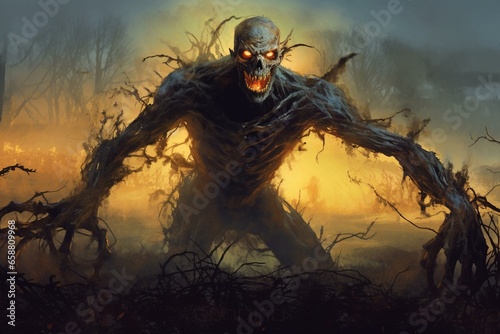 terrifying undead creature in a spooky Halloween-themed artwork. Generative AI