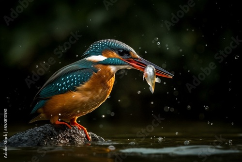 A kingfisher capturing a fish. Generative AI © Edward