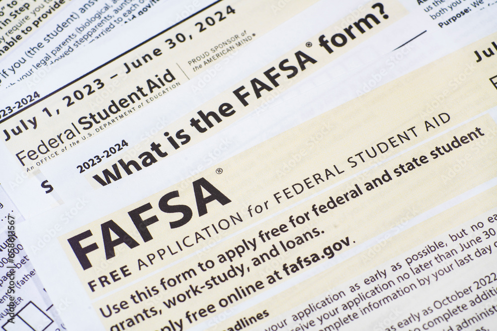 Close up of federal financial aid application - obrazy, fototapety, plakaty 