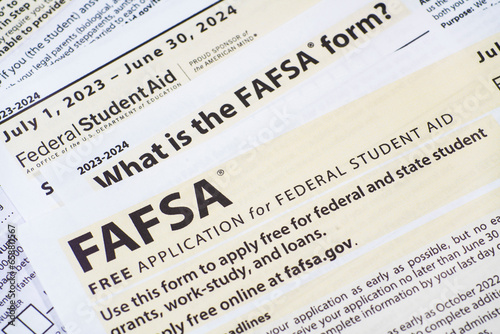 Close up of federal financial aid application photo