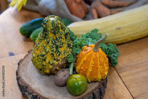 Autumn vegetables on a wooden pallet