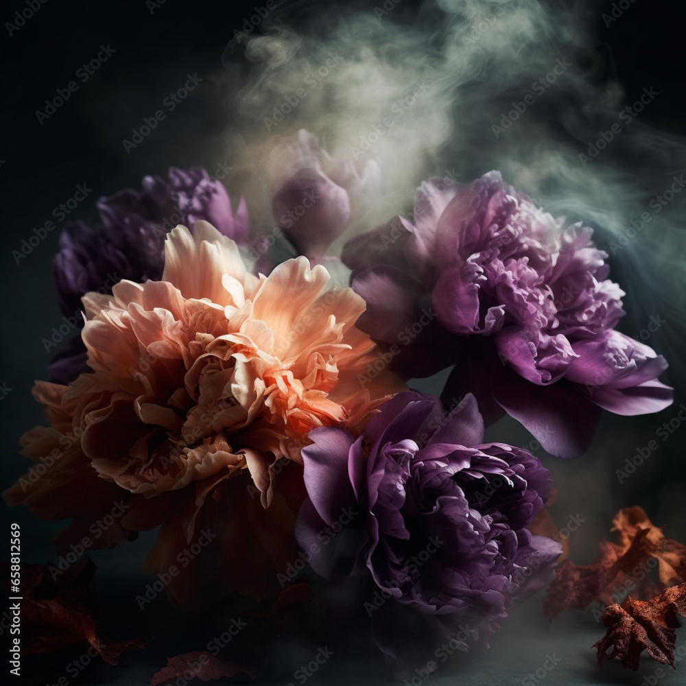 Beautiful Domestic Flowers Surrounded By Smoke
