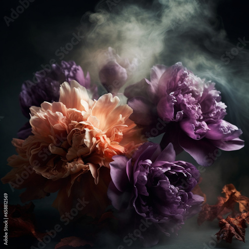 Beautiful Domestic Flowers Surrounded By Smoke