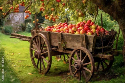 cart with many fresh red apples