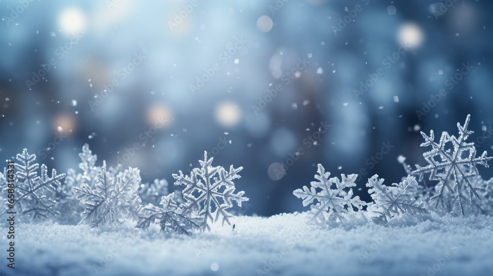 Festive Winter Wonderland, Snowflakes and Bokeh Lights Illuminate Christmas Background