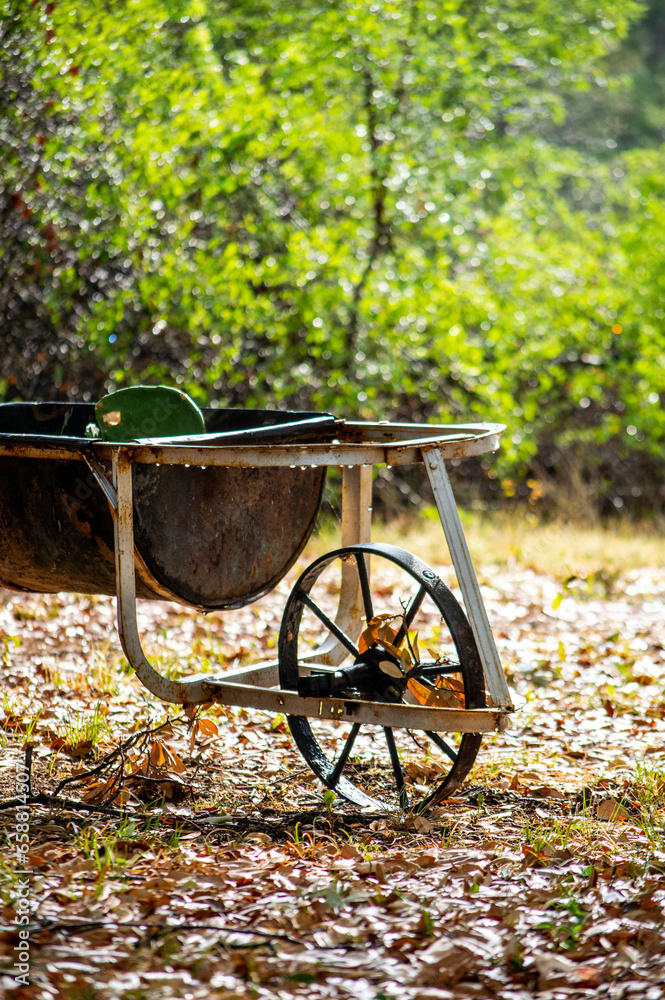 old wheelbarrow western scene