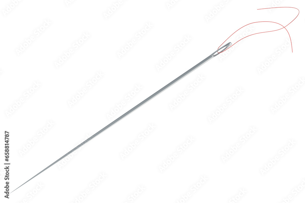 Sewing needle with sewing thread, 3D rendering isolated on transparent background Sewing needle with sewing thread, 3D rendering isolated on transparent background