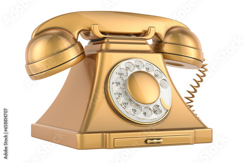 Golden vintage phone, 3D rendering isolated on transparent background photo