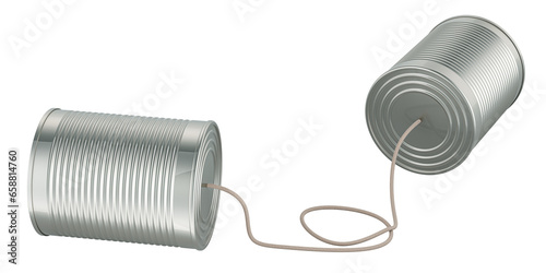 Tin can telephone, 3D rendering isolated on transparent background photo