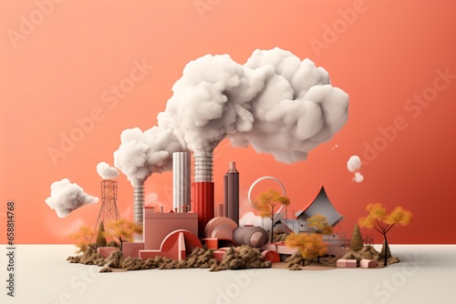 A cartoon illustration of a factory for oil refinery and power plant photo
