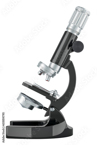 Microscope, side view. 3D rendering isolated on transparent background