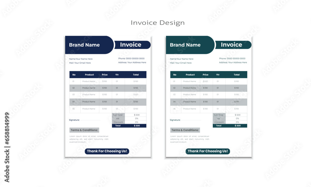 Naklejka premium Business invoice form template. Tax form, bill graphic or payment receipt page vector set