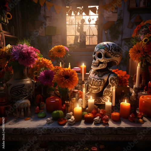 Day of the dead set with candles and skeletons © Niklas