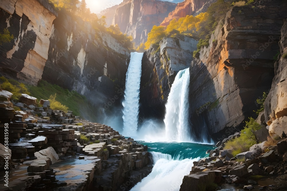 Fototapeta premium Nature's Majesty The Cascade of Power - Generative AI Edition