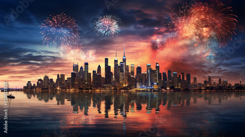 Sparkling Skyline, A Dazzling Display of Fireworks Illuminating the City