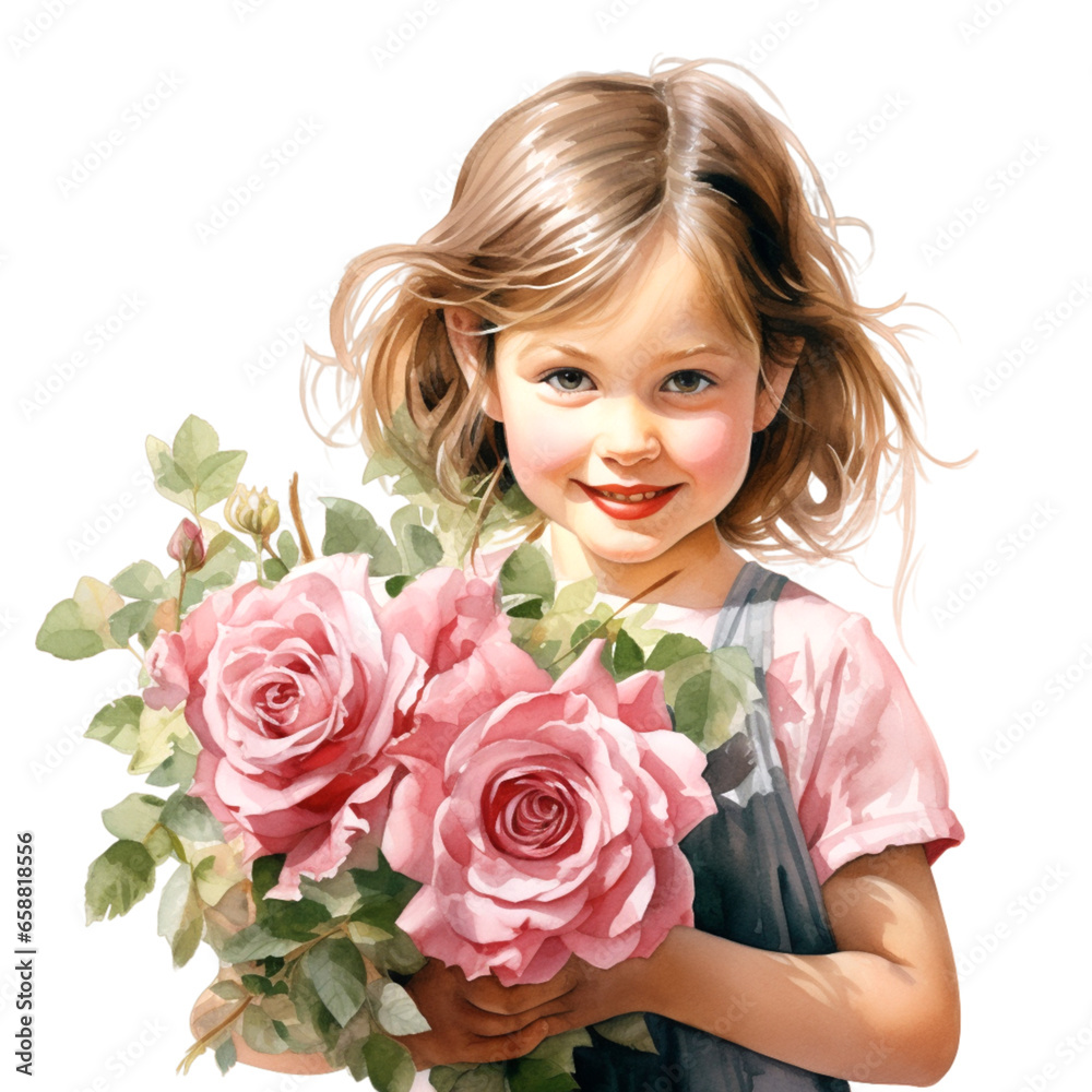 A little girl with a bouquet of flowers A little girl with a bouquet of flowers