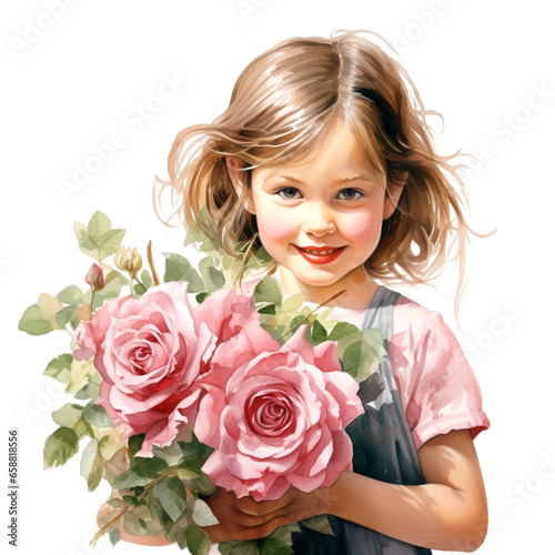 A little girl with a bouquet of flowers