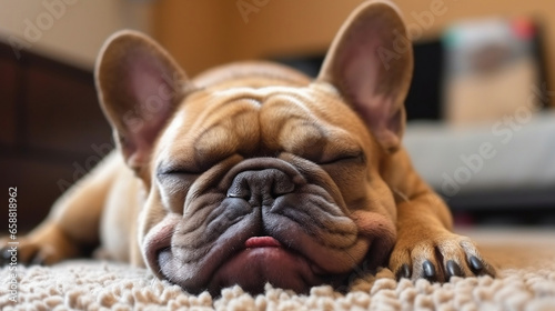 French bulldog sleeping on a carpet © SuperCreator
