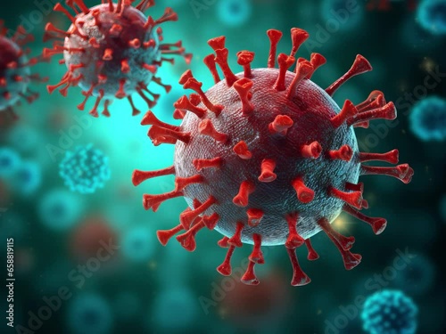 Influenza flu virus, influenza virus showing surface glycoprotein spikes hemagglutinin and neuraminidase, flu season concept 3d rendering. Background for business and advertising. photo
